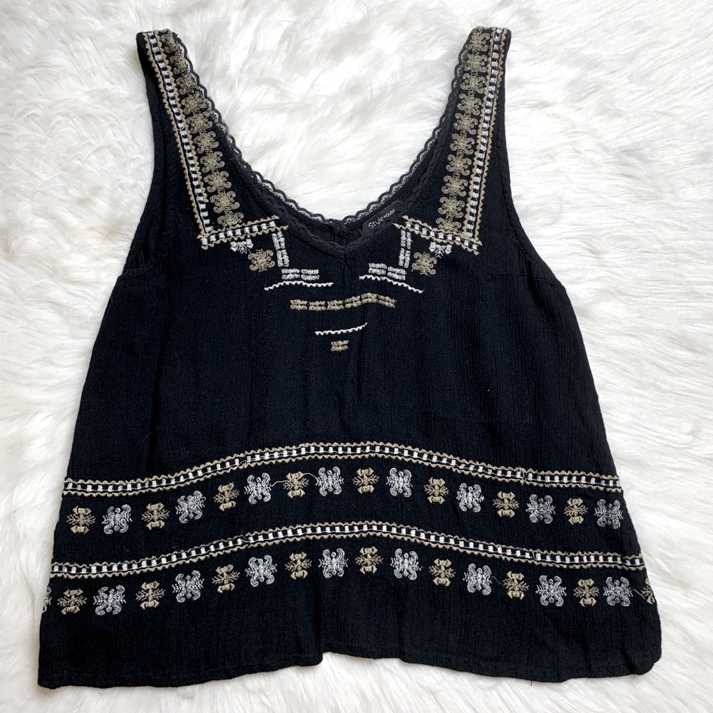 Style House Black & Gold Embroidered Tank Top